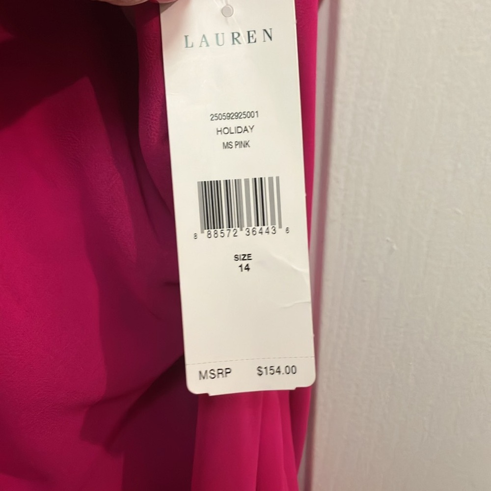 NWT Lauren by Ralph Lauren Women's Londie One-Shoulder Fuschia Dress Size 14 - Picture 3 of 12